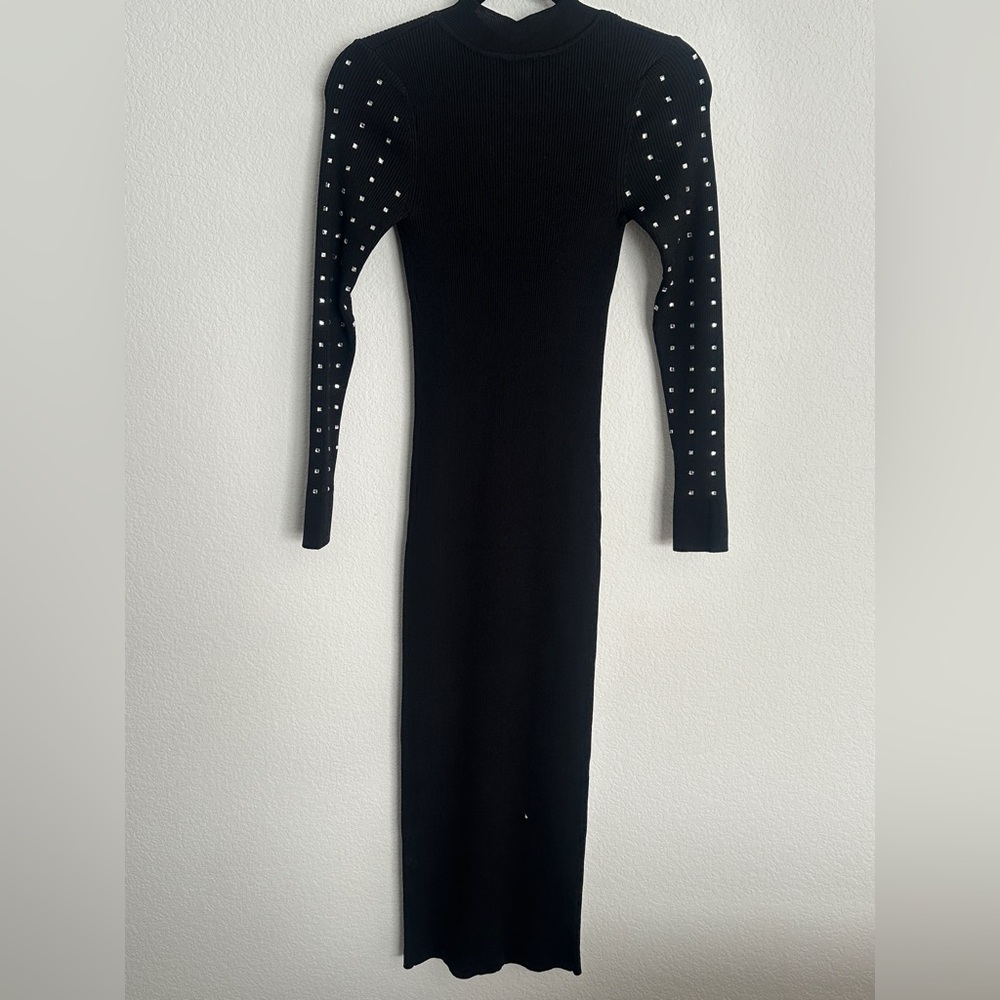 NWT RIVER ISLAND Rhinestone covered black ribbed knot dress 4 - Picture 3 of 11